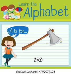 Flashcard letter A is for axe illustration