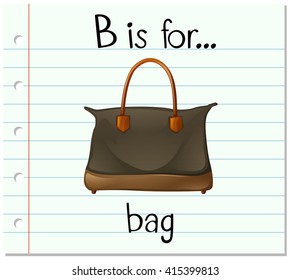 Flashcard letter B is for bag illustration
