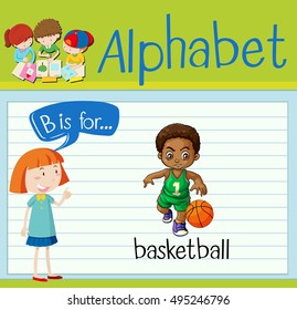 Flashcard letter B is for basketball illustration