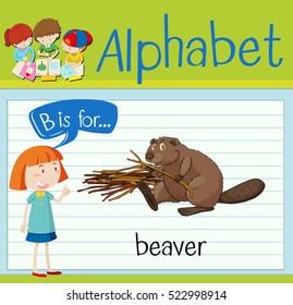 Flashcard letter B is for beaver illustration