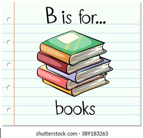 Flashcard letter B is for books illustration