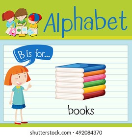 Flashcard letter B is for books illustration