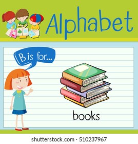Flashcard letter B is for books illustration