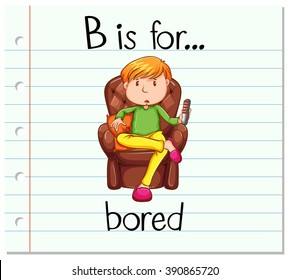 Flashcard letter B is for bored illustration