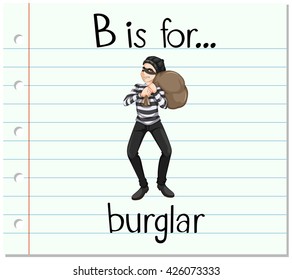 Flashcard letter B is for burglar illustration
