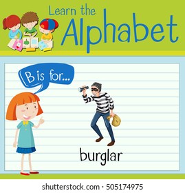 Flashcard letter B is for burglar illustration