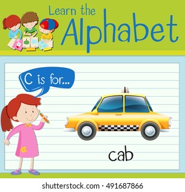 Flashcard letter C is for cab illustration