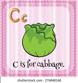 Flashcard letter C is for cabbage with pink background