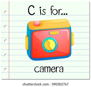 Flashcard letter C is for camera illustration