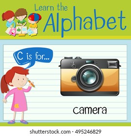 Flashcard letter C is for camera illustration