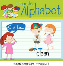 Flashcard letter C is for clean illustration