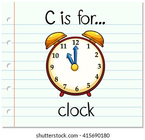 Flashcard letter C is for clock illustration