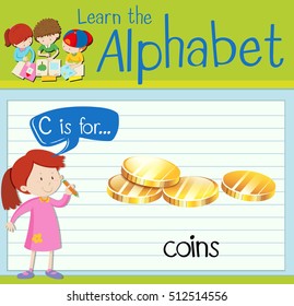 Flashcard letter C is for coins