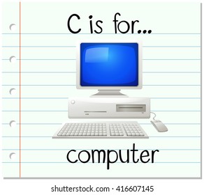 Flashcard letter C is for computer illustration