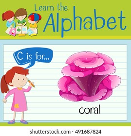 Flashcard letter C is for coral illustration