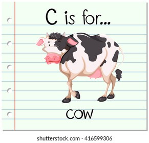 Flashcard letter  C is for cow illustration