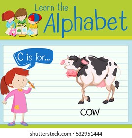 Flashcard letter C is for cow illustration