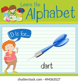 Flashcard letter D is for dart illustration