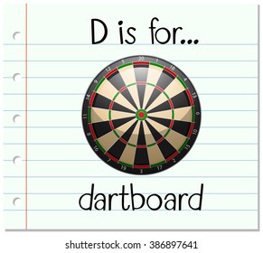 Flashcard letter D is for dartboard illustration