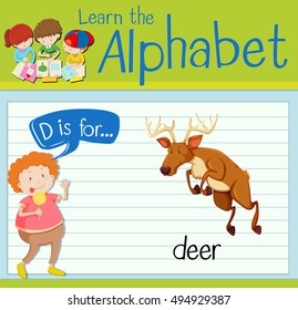 Flashcard letter D is for deer illustration