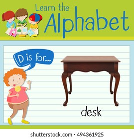 Flashcard letter D is for desk illustration