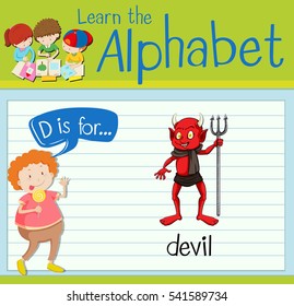 Flashcard letter D is for devil illustration