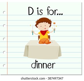 Flashcard letter D is for dinner illustration