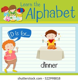 Flashcard letter D is for dinner illustration