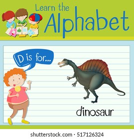Flashcard letter D is for dinosaur illustration