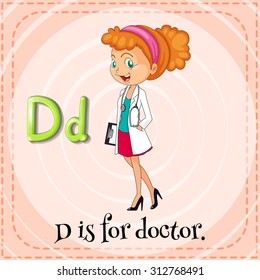 Flashcard letter D is for doctor illustration