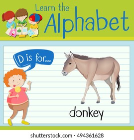 Flashcard letter D is for donkey illustration