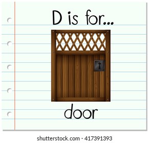 Flashcard letter D is for door illustration
