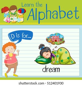 Flashcard letter D is for dream illustration