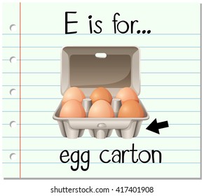 Flashcard letter E is for egg carton illustration