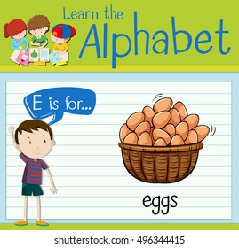 Flashcard letter E is for eggs illustration