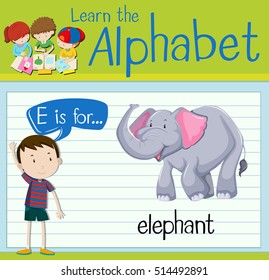 Flashcard letter E is for elephant illustration