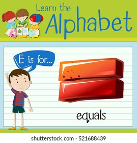 Flashcard letter E is for equals illustration