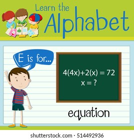 Flashcard letter E is for equation illustration