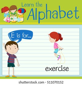 Flashcard letter E is for exercise illustration