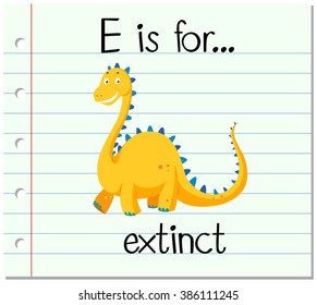 Flashcard letter E is for extinct illustration