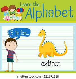 Flashcard letter E is for extinct illustration