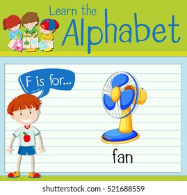 Flashcard letter F is for fan illustration