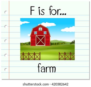 Flashcard letter F is for farm illustration