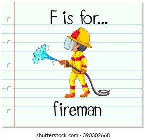 Flashcard letter F is for fireman illustration