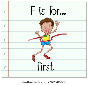 Flashcard letter F is for first illustration