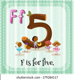 Flashcard letter F is for five