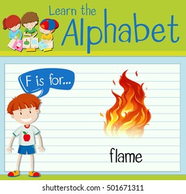 Flashcard letter F is for flame illustration