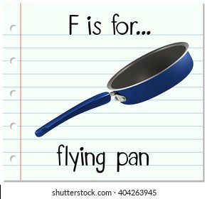 Flashcard letter F is for flying pan illustration