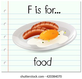 Flashcard letter F is for food illustration