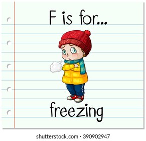 Flashcard letter F is for freezing illustration